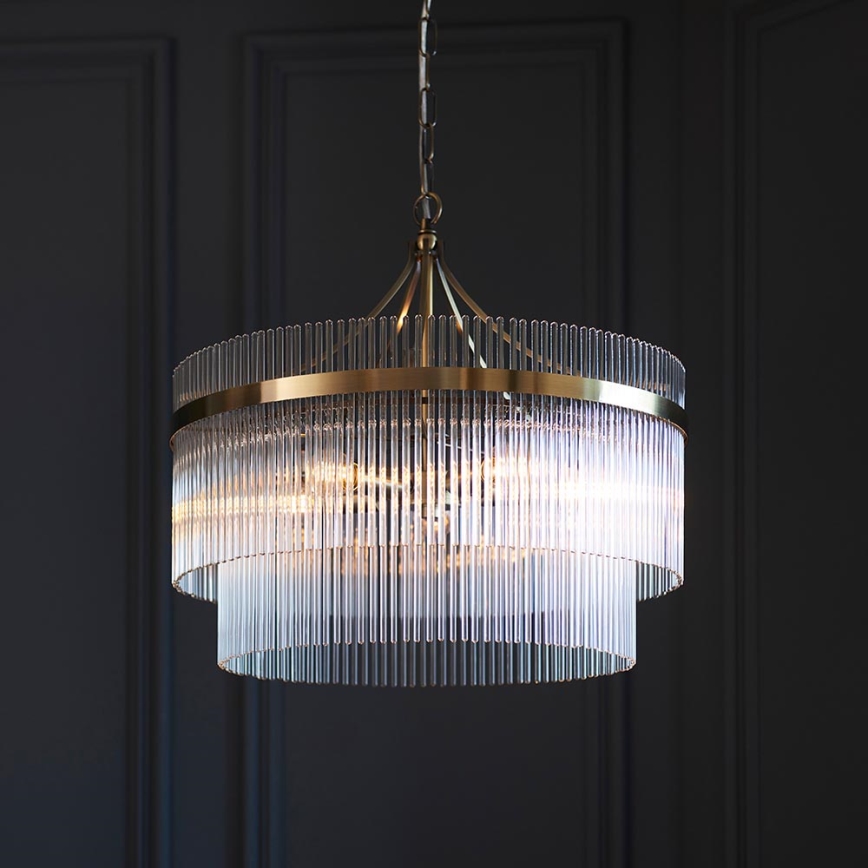 Endon 99166 - Lestenec na verigi MARIETTA 5xE14/7W/230V mesing/prozorno steklo