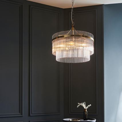 Endon 99166 - Lestenec na verigi MARIETTA 5xE14/7W/230V mesing/prozorno steklo