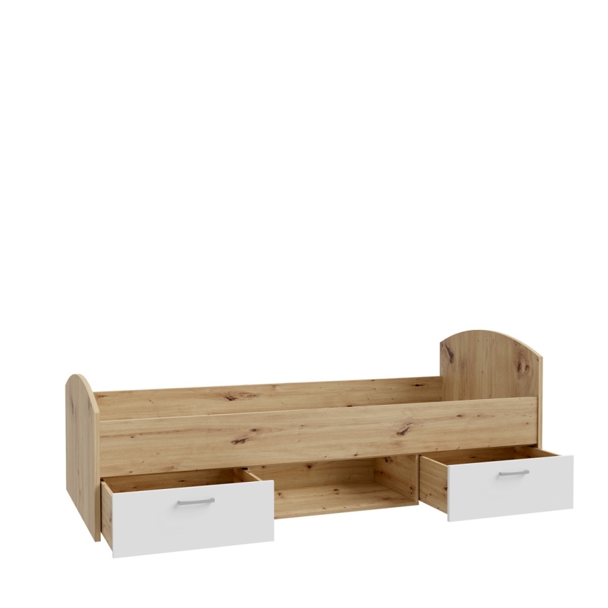 Enojna postelja z vgrajenim shranjevalnim prostorom URO 90x200 cm hrast artisan/bela