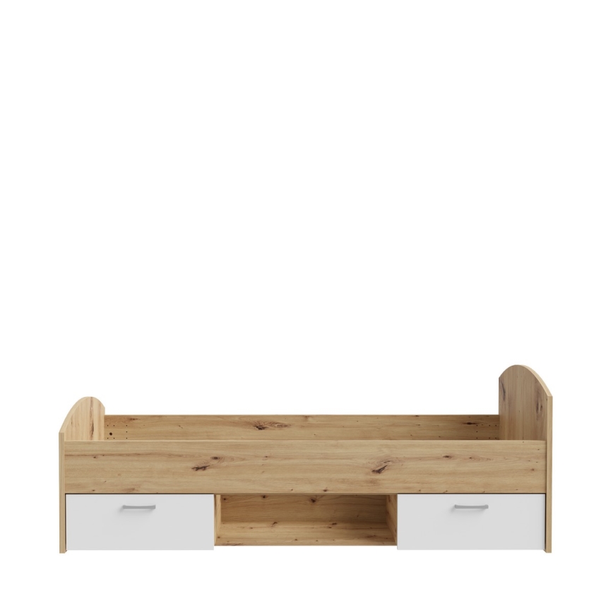 Enojna postelja z vgrajenim shranjevalnim prostorom URO 90x200 cm hrast artisan/bela