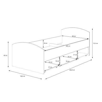 Enojna postelja z vgrajenim shranjevalnim prostorom URO 90x200 cm hrast artisan/bela