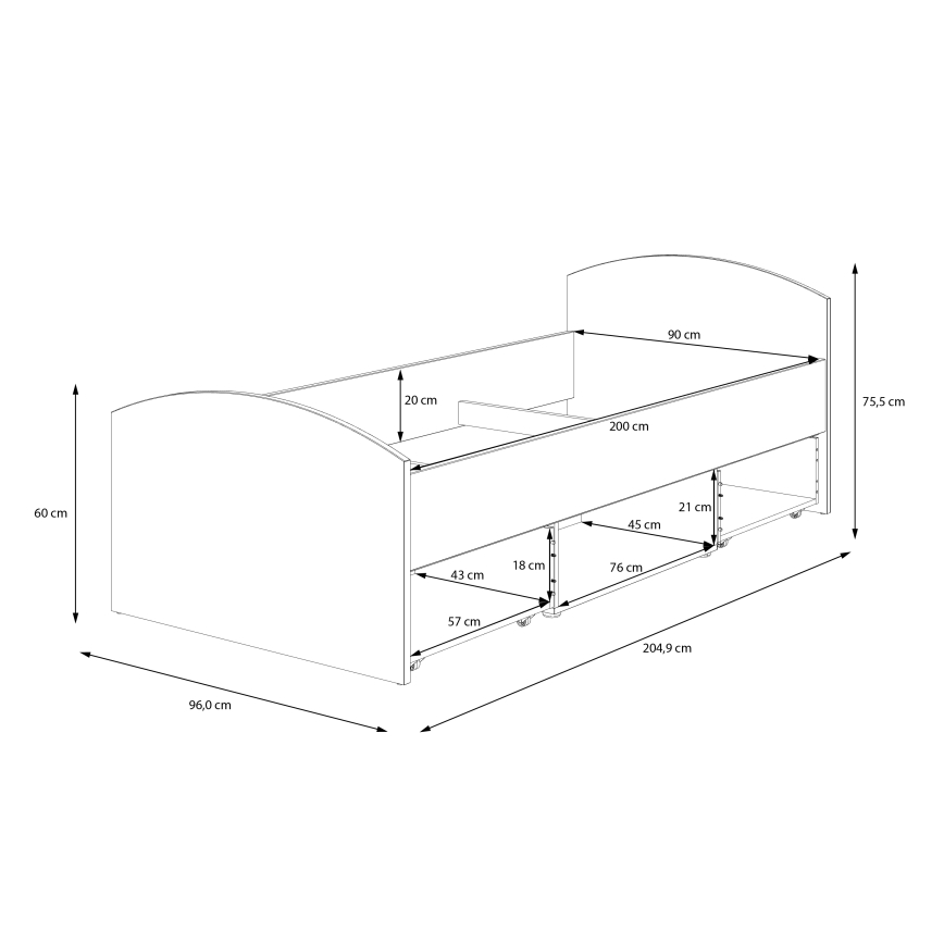 Enojna postelja z vgrajenim shranjevalnim prostorom URO 90x200 cm hrast artisan/bela