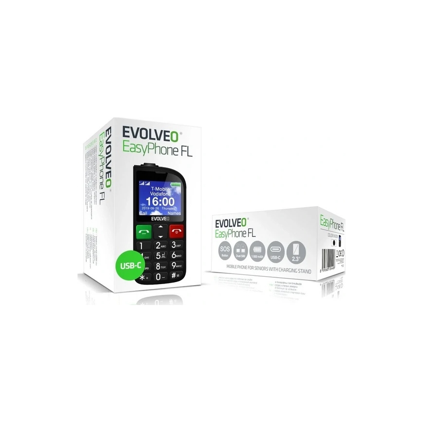 Evolveo - EasyPhone FL, mobilni telefon za starejše, črne barve