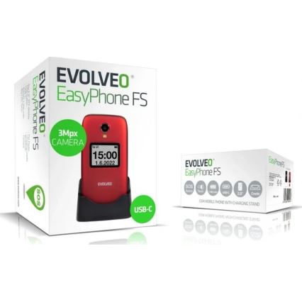 Evolveo - EasyPhone FS preklopni mobilni telefon za starejše 2.8 rdeč