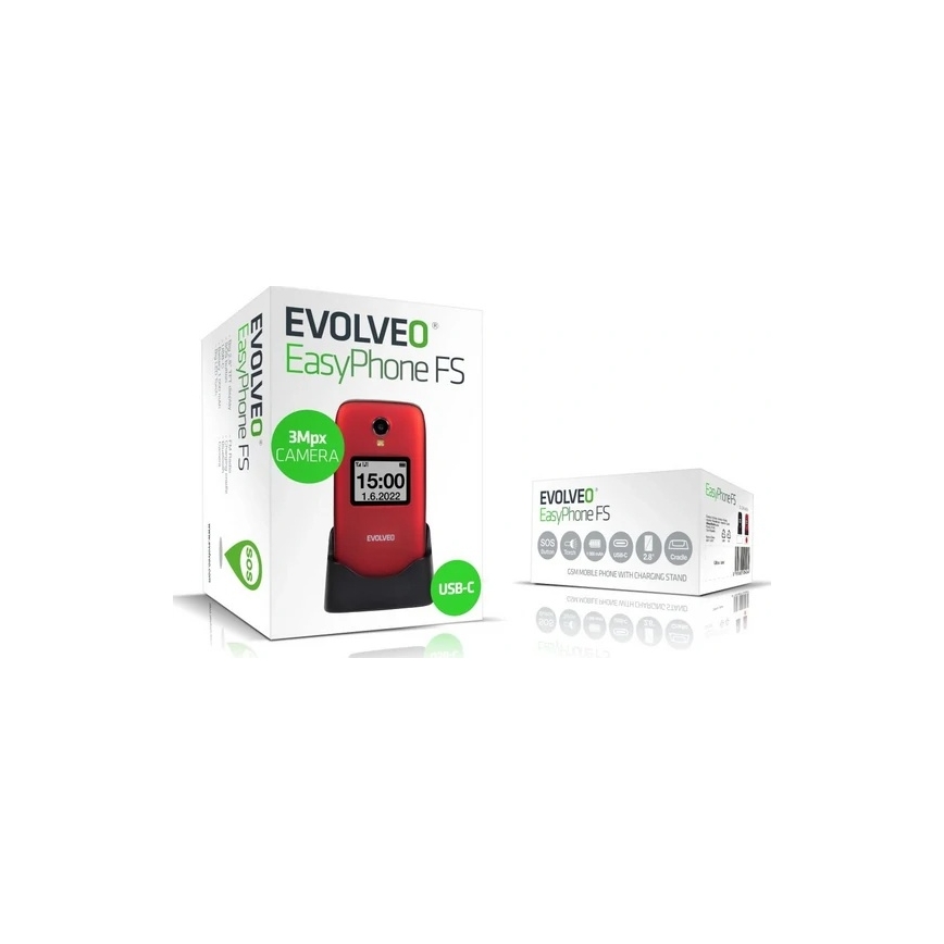 Evolveo - EasyPhone FS preklopni mobilni telefon za starejše 2.8 rdeč