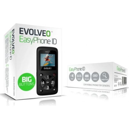 Evolveo - EasyPhone ID, črn mobilni telefon za starejše