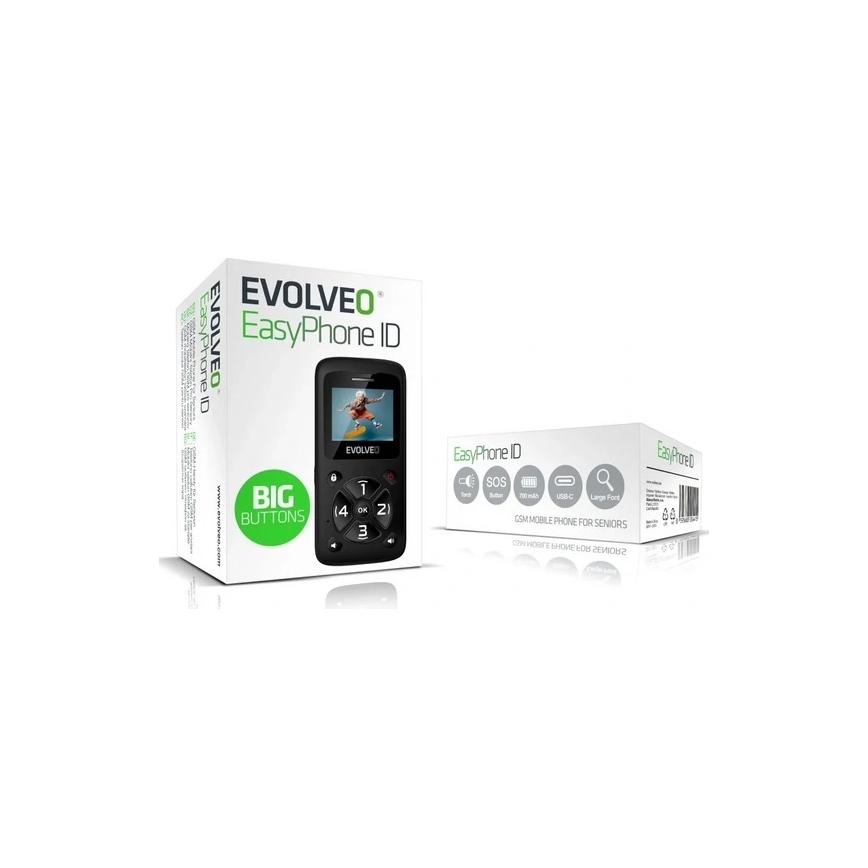 Evolveo - EasyPhone ID, črn mobilni telefon za starejše