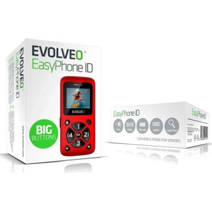 Evolveo - EasyPhone ID mobilni telefon za starejše rdeč