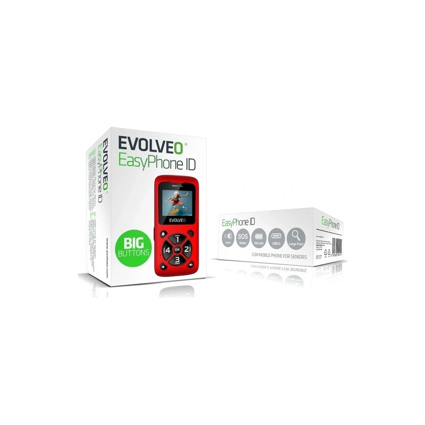 Evolveo - EasyPhone ID mobilni telefon za starejše rdeč