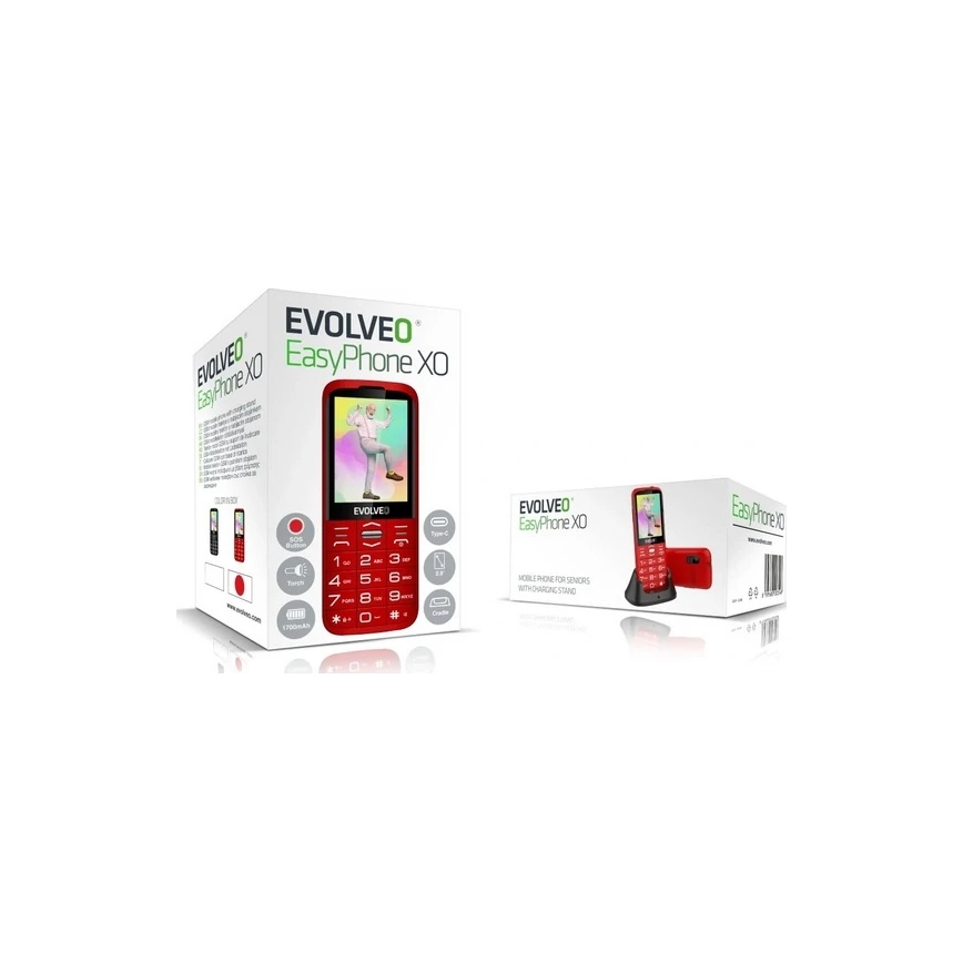Evolveo - EasyPhone XO, mobilni telefon za starejše, rdeč