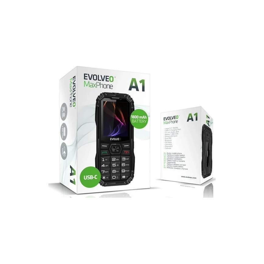 Evolveo - MaxPhone A1, črn telefon s tipkami, z dvema SIM-karticama
