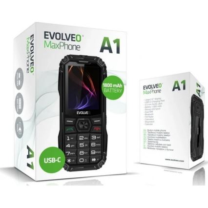 Evolveo - MaxPhone A1, telefon s tipkami, Dual SIM, črn