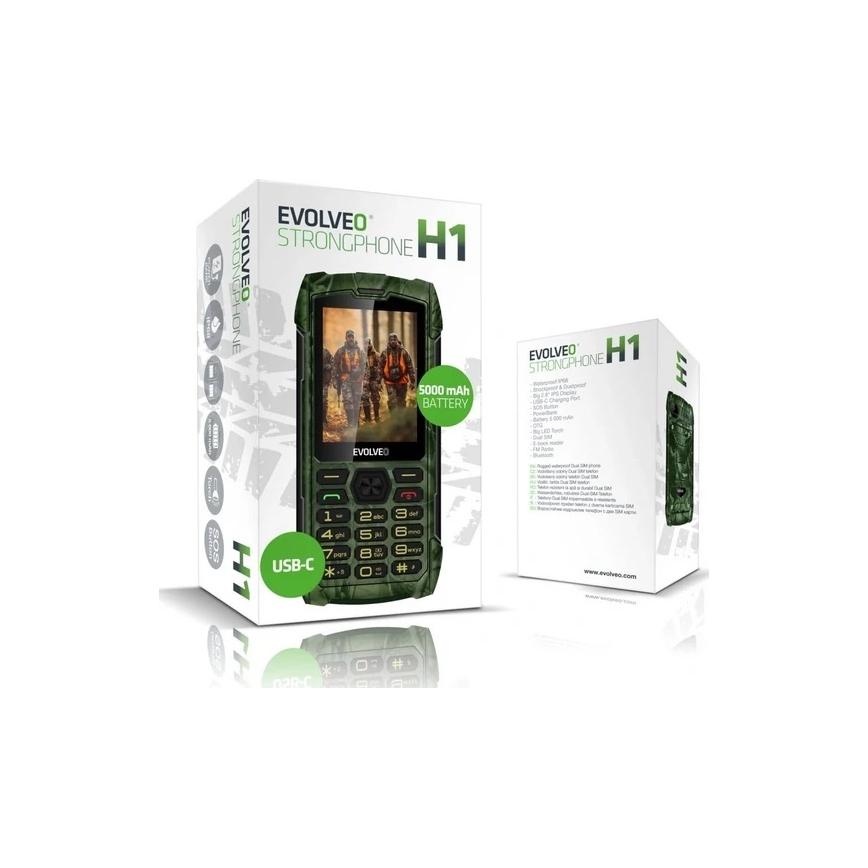 Evolveo - StrongPhone H1, vodoodporen Dual SIM telefon v lovski kamuflaži
