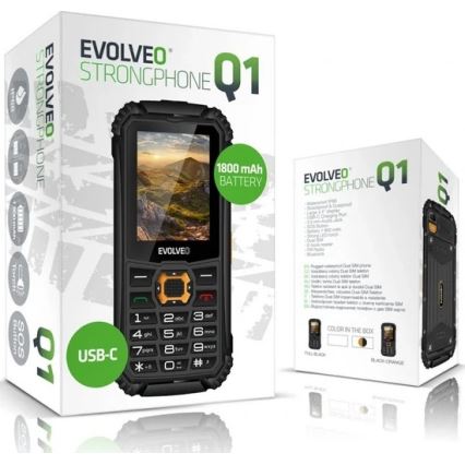 Evolveo - StrongPhone Q1, vodotesen Dual SIM telefon črna/oranžna
