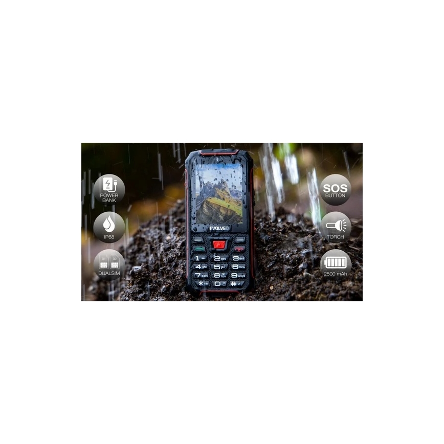 Evolveo - StrongPhone W4, vodoodporen Dual SIM telefon črna/rdeča
