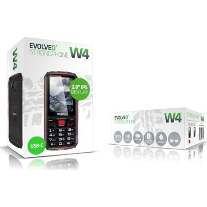 Evolveo - StrongPhone W4, vodoodporen Dual SIM telefon, črno-rdeč