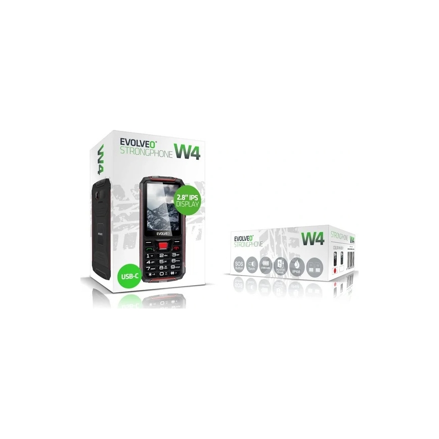 Evolveo - StrongPhone W4, vodoodporen Dual SIM telefon, črno-rdeč
