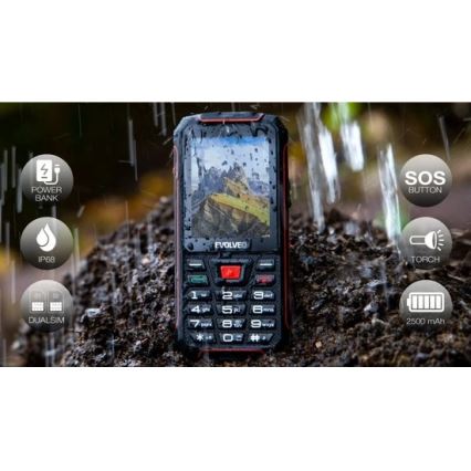 Evolveo - StrongPhone W4, vodoodporen Dual SIM telefon, črno-rdeč