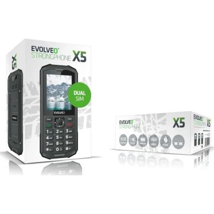 Evolveo - StrongPhone X5, vodoodporen Dual SIM telefon, črno-siv