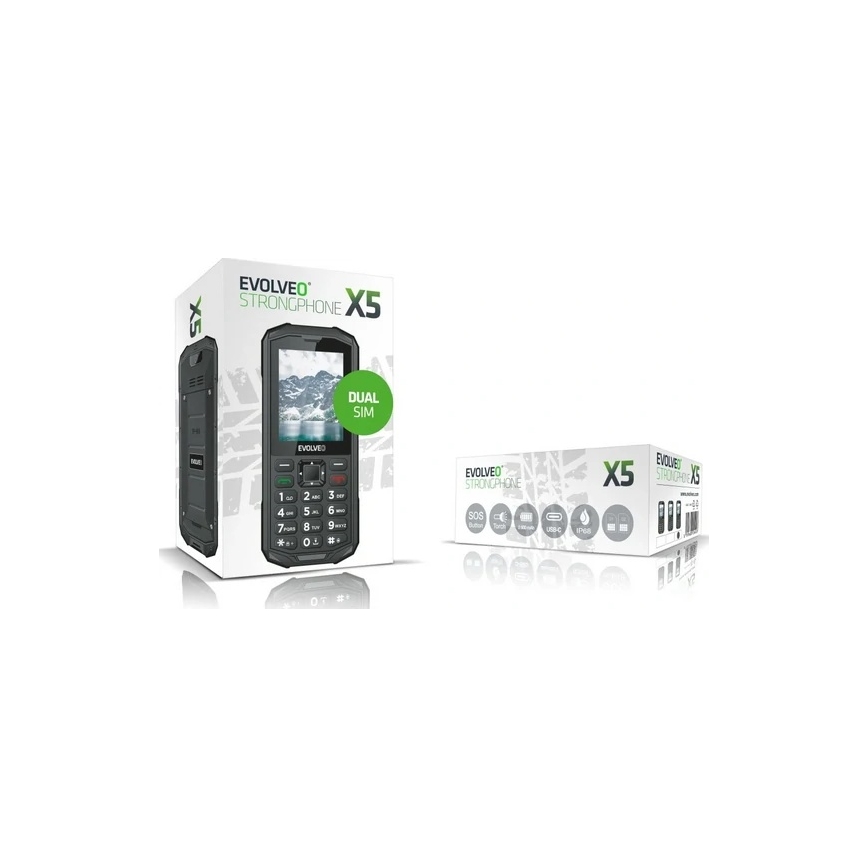 Evolveo - StrongPhone X5, vodoodporen Dual SIM telefon, črno-siv