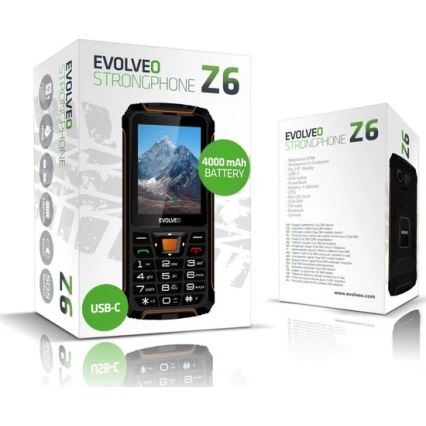 Evolveo - StrongPhone Z6, vodotesen Dual SIM telefon, črna/oranžna