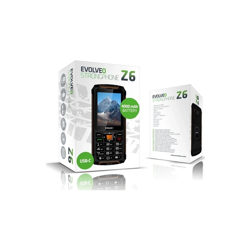 Evolveo - StrongPhone Z6, vodotesen Dual SIM telefon, črna/oranžna