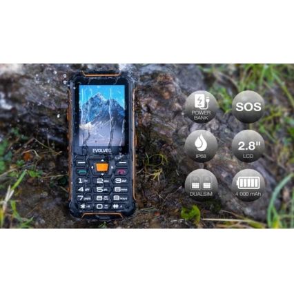 Evolveo - StrongPhone Z6, vodotesen Dual SIM telefon, črna/oranžna