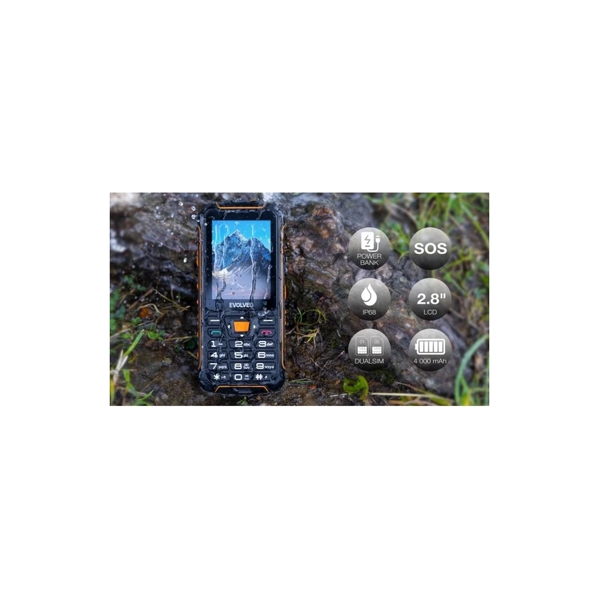Evolveo - StrongPhone Z6, vodotesen Dual SIM telefon, črna/oranžna