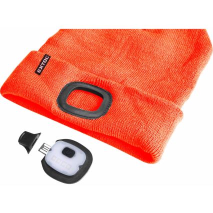 Extol - Kapa s čelno svetilko in USB polnjenjem 250 mAh neonsko oranžna vel. UNI