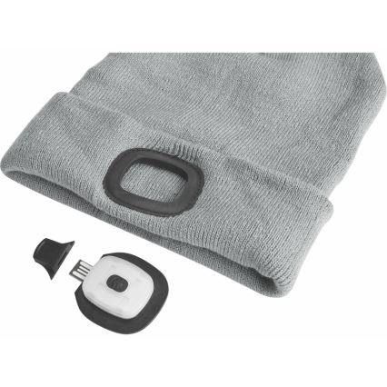 Extol - Kapa s čelno svetilko in USB-polnjenjem 300 mAh, siva, vel. UNI