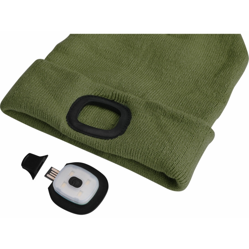 Extol - Kapa s čelno svetilko in USB polnjenjem 300 mAh, zelena, univerzalna velikost