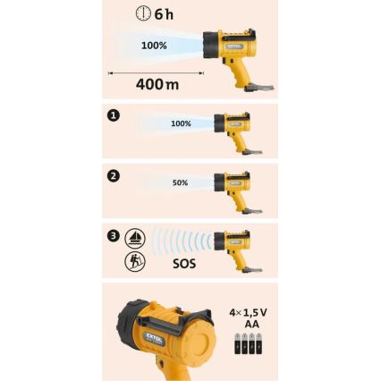 Extol - LED Ročna svetilka LED/5W/4xAA IP67 rumena/črna