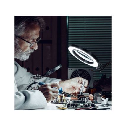 Extol - LED Zatemnitvena namizna svetilka s povečevalnim steklom LED/8W/5V 2900/4500/7500K črna