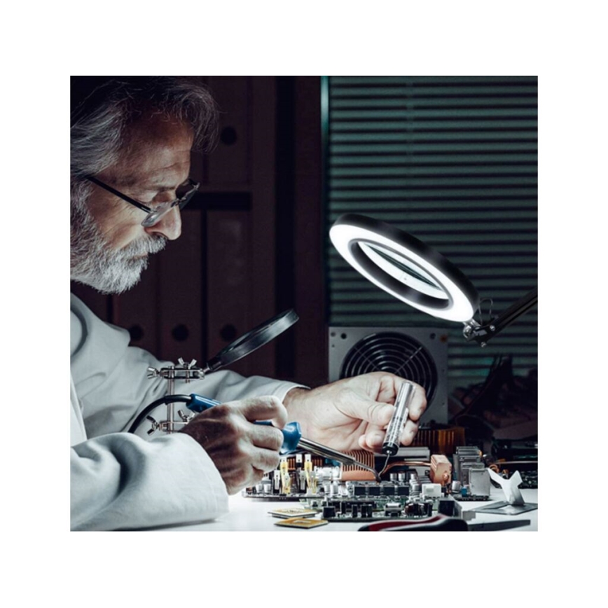 Extol - LED Zatemnitvena namizna svetilka s povečevalnim steklom LED/8W/5V 2900/4500/7500K črna