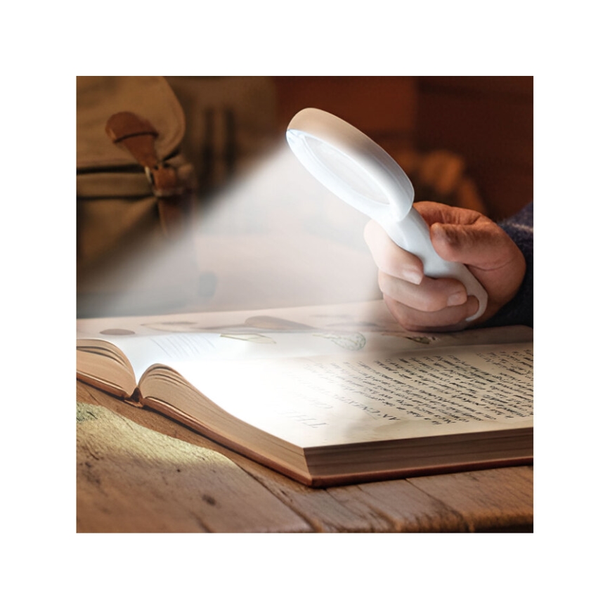 Extol - LED Zatemnjiva polnilna lupa z LED-osvetlitvijo/650 mAh bela/siva