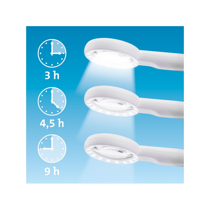 Extol - LED Zatemnjiva polnilna lupa z LED-osvetlitvijo/650 mAh bela/siva