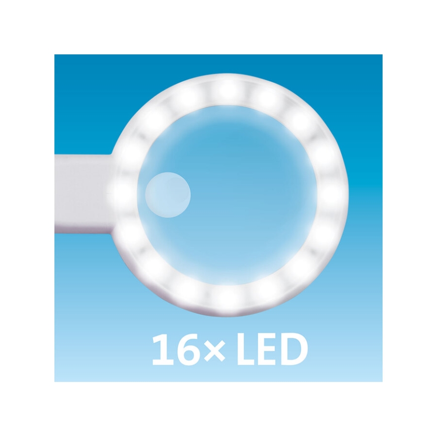 Extol - LED Zatemnjiva polnilna lupa z LED-osvetlitvijo/650 mAh bela/siva