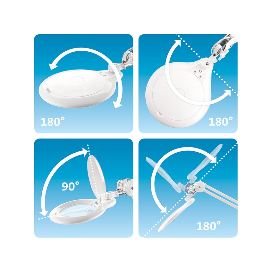 Extol - Zatemnljiva LED namizna svetilka z lupo LED/10W/230V bela