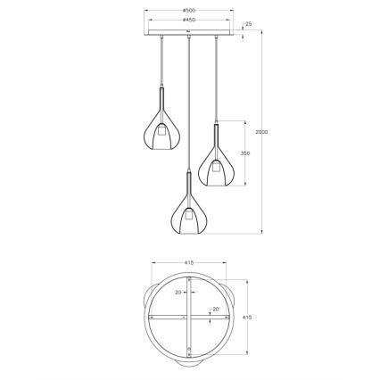 Fabas Luce 3481-47-297 - Lestenec na vrvici LILA 3xE27/40W/230V zlata/siva/prozorna