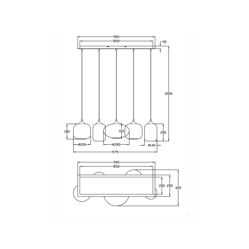 Fabas Luce 3627-48-126 - Lestenec na vrvici GILLIS 5xE27/40W/230V siva/črna