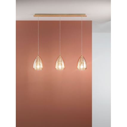 Fabas Luce 3673-48-125 - Lestenec na vrvici BRITTON 3xE27/40W/230V zlata