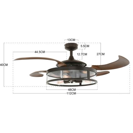 FANAWAY 212925 - LED Stropni ventilator CLASSIC 3xE27/4W/230V rjava + Daljinski upravljalnik