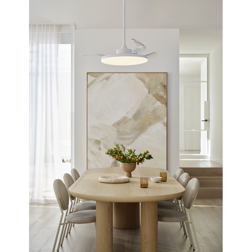 FANAWAY 21612949 - LED Zatemnitveni stropni ventilator STROLL LED/30W/230V 2700/3500/5000K pr. 106 cm bela/prozorna + Daljinski upravljalnik