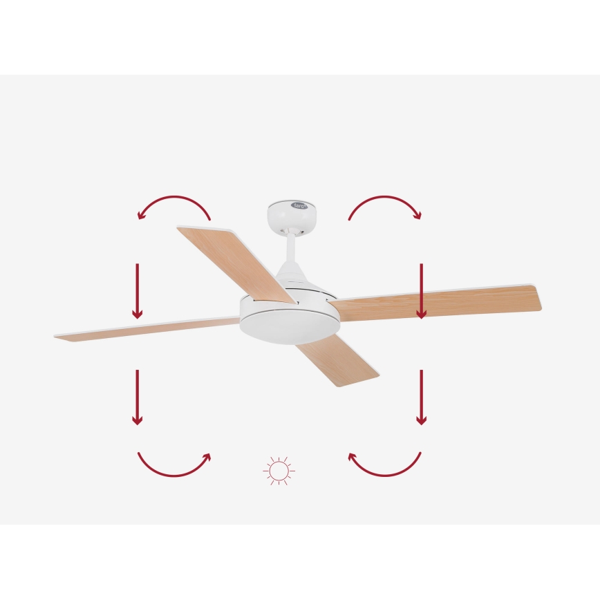 FARO 33350DC - Stropni ventilator MALLORCA L bela/rjava pr. 132 cm + Daljinski upravljalnik