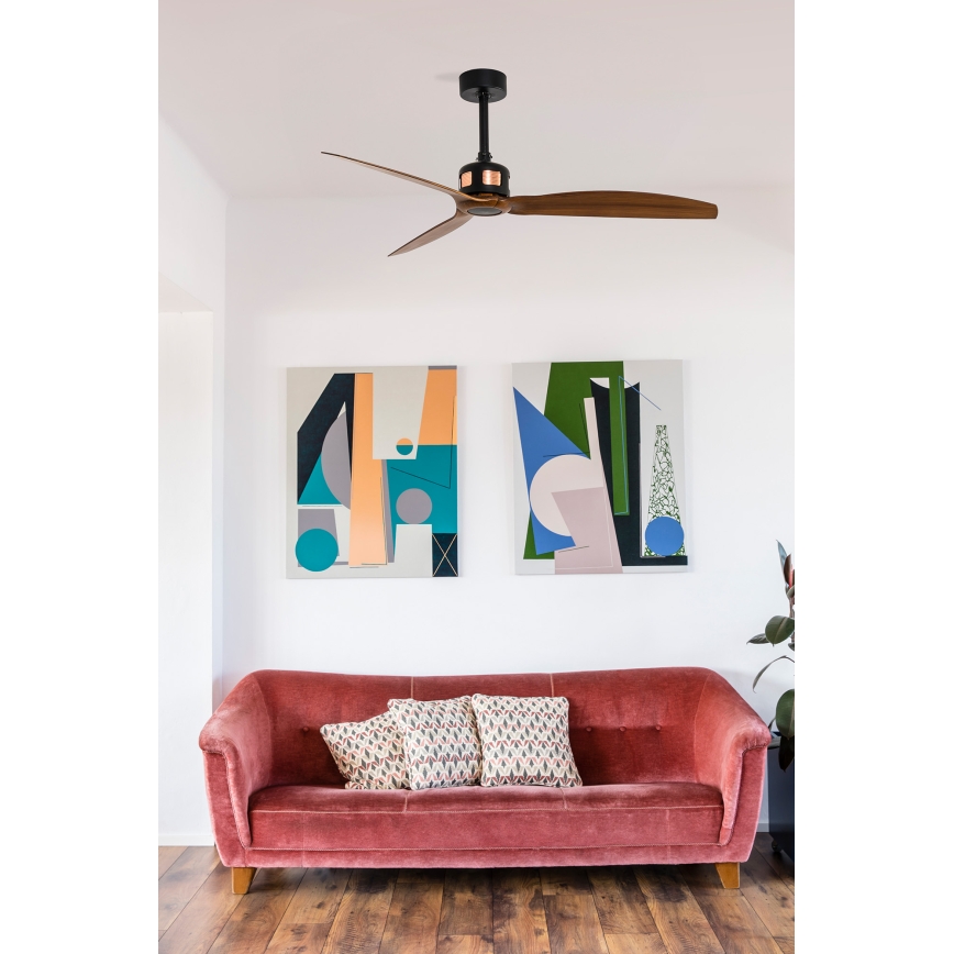 FARO 33451WT - Stropni ventilator COPPER FAN M, premer 128 cm, rjava/črna, Wi‑Fi Tuya + daljinski upravljalnik