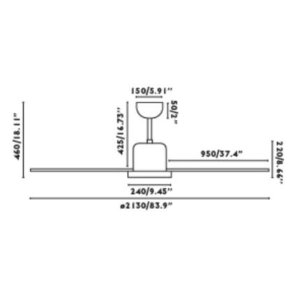 FARO 33465A - Stropni ventilator ANDROS XL mat krom pr. 213 cm + Daljinski upravljalnik