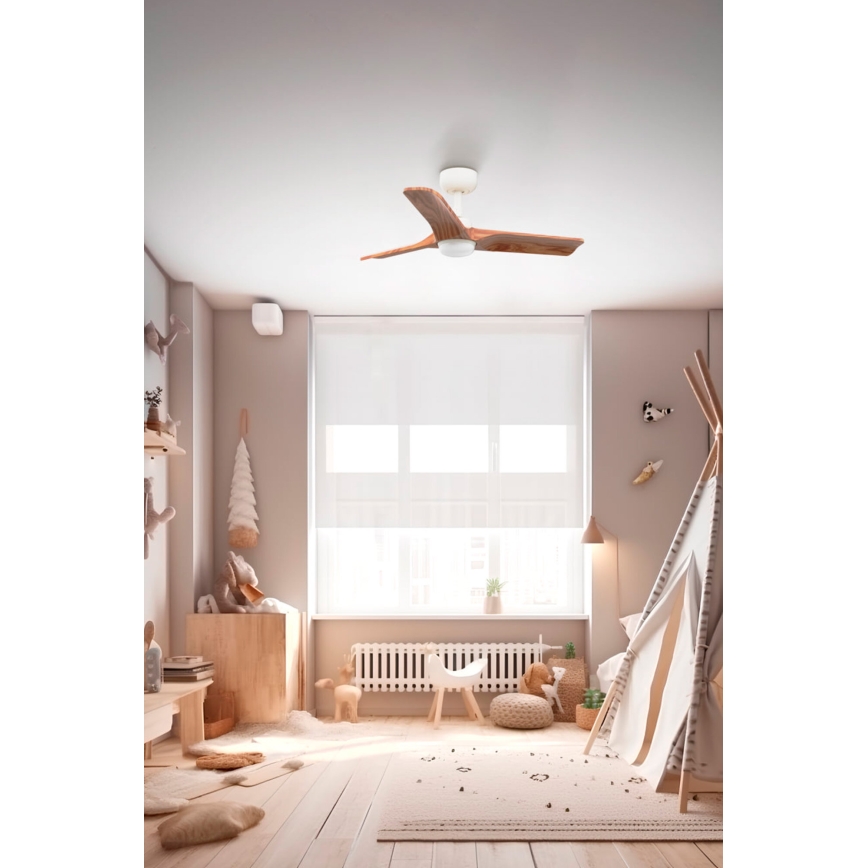 FARO 33805-1TW - LED zatemljiv stropni ventilator HEYWOOD s LED/10W/230V 2700/3000/4000K les/bela premer 90 cm + daljinski upravljalnik
