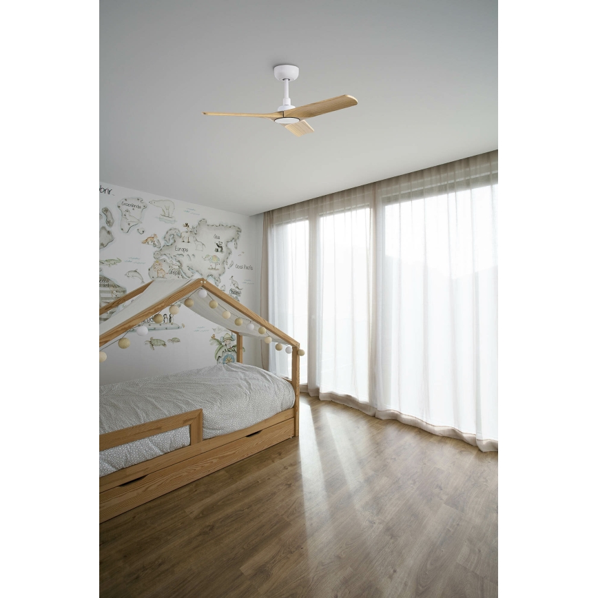 FARO 33805WT - Stropni ventilator HEYWOOD S les/bela pr. 90 cm Wi-Fi Tuya + Daljinski upravljalnik
