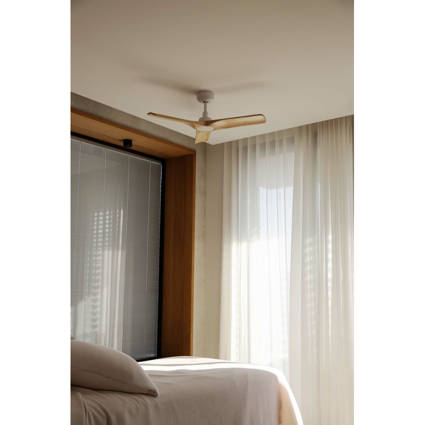 FARO 33805WT - Stropni ventilator HEYWOOD S les/bela pr. 90 cm Wi-Fi Tuya + Daljinski upravljalnik