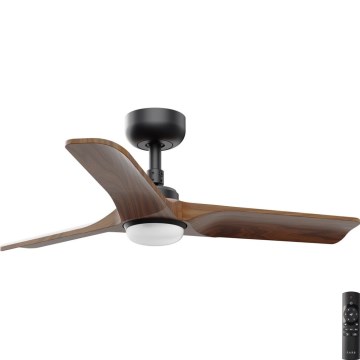 FARO 33806-1TW - LED zatemljiv stropni ventilator HEYWOOD z LED/10W/230V 2700/3000/4000K les/črna premer 90 cm + daljinski upravljalnik